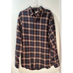 L.L. Bean men’s brown blue flannel button up shirt size XL regular #32-0809